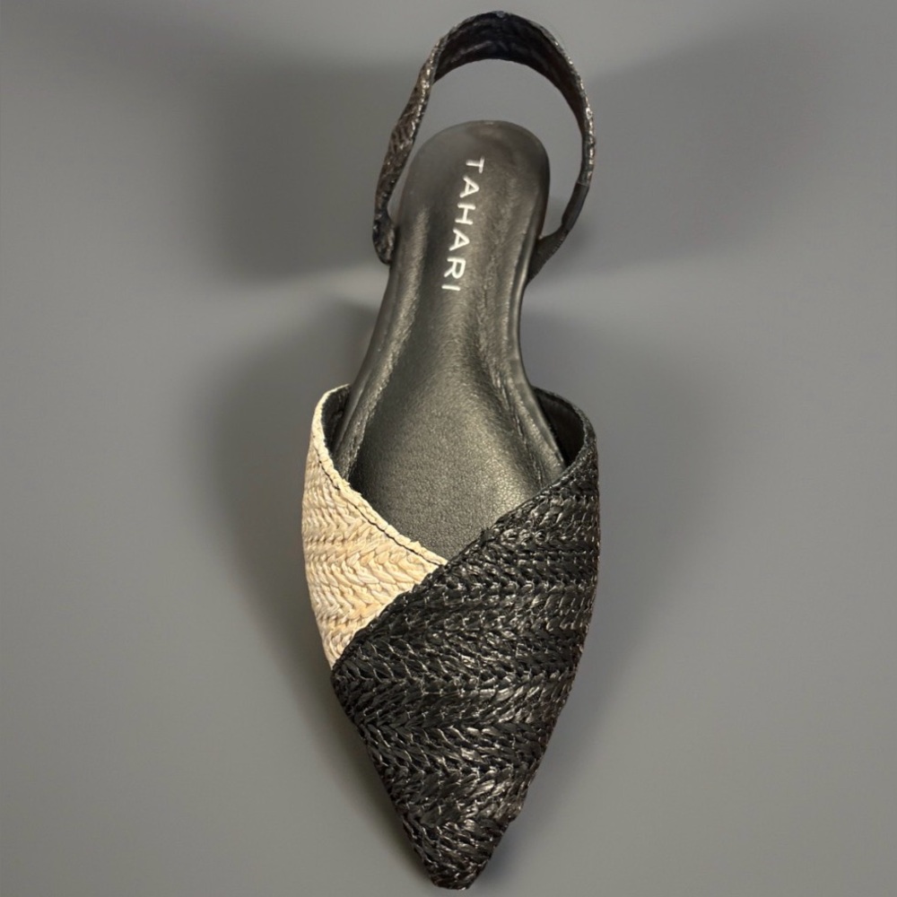 NWT Tahari  Black & Ivy Two-tone Woven Slingback Flats Women's Size 7.5